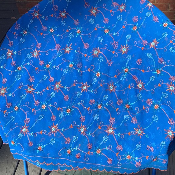 Vintage Sequined Gota Work Embroidered Blue Dupatta Stole Scarf Wrap X-Large - Picture 7 of 8